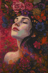 Preview of elegant floral woman diamond painting kit (40x60cm). DIY diamond art for women’s relaxation, featuring nature-inspired beauty.